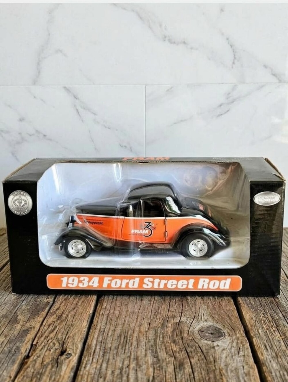 NIB Crown Premiums 1934 Ford Street Rod 1:24 Diecast Bank -FRAM 75th Anniversary